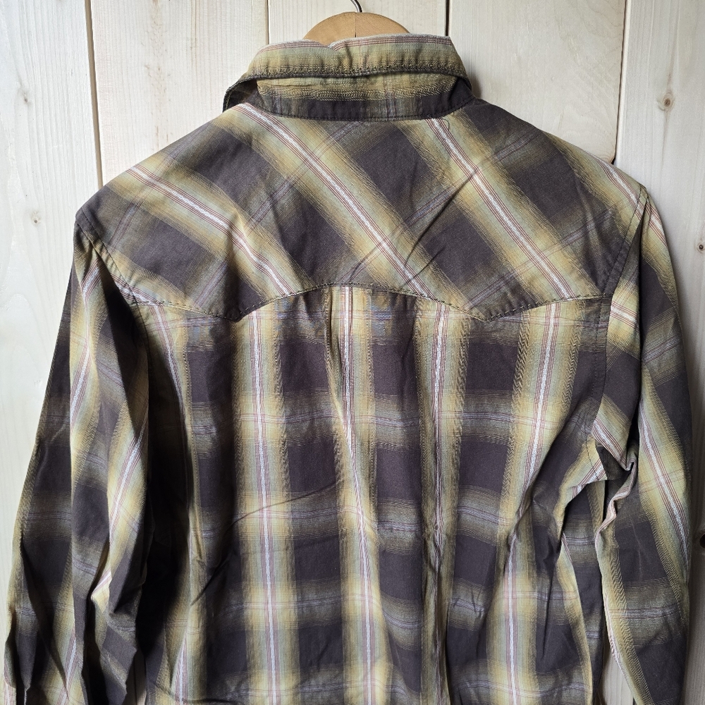 Wrangler Western Long Sleeve Pearl Snap Button Up Plaid Shirt Mens - Picture 8 of 8
